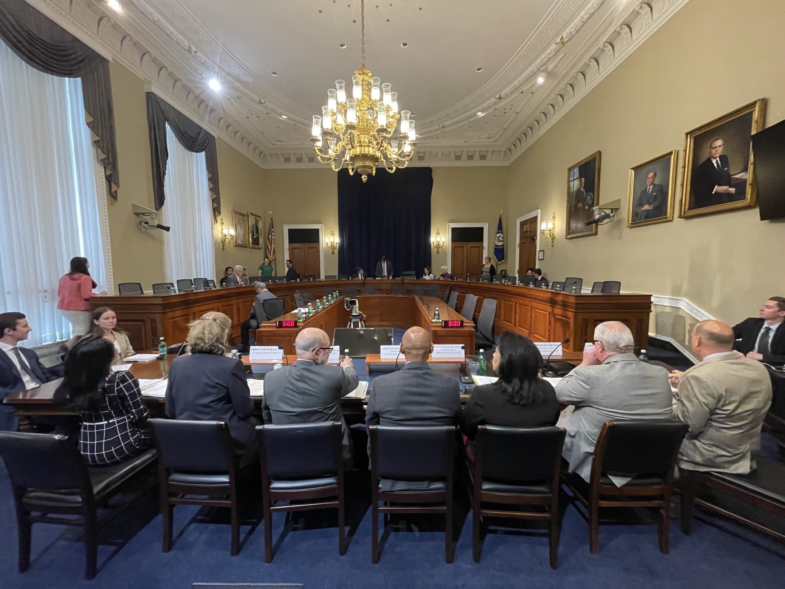 Western Area Power Administration Administrator and CEO Tracey A. LeBeau (third from right) provides testimony to the U.S. House Natural Resources Committee’s Water, Wildlife and Fisheries Subcommittee along with other federal agency representatives, May 16, 2024, in Washington D.C. LeBeau presented WAPA’s FY 2025 budget proposal to committee members for questions and feedback. (Courtesy photo)