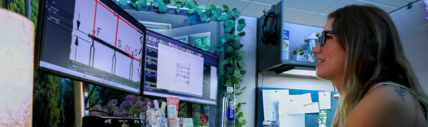 Woman working at her desk in an office career.